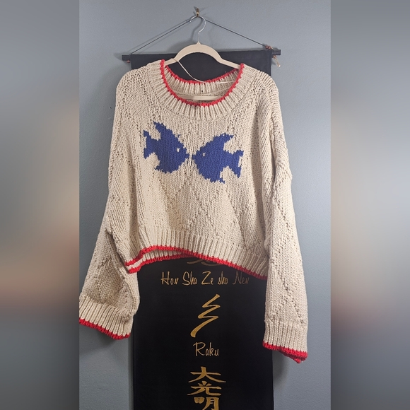 Free People Saltwater Fish Cable Knit Sweater NWT Medium - Picture 3 of 6